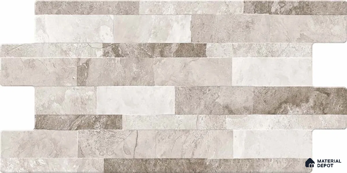 Stacked Stone Wall Tile TL 06598 Sentenar Gray 2 ft x 1 ft Ceramic Matte Finish - 9 mm | Suitable for Courtyard, Foyer, Balcony, Elevation (Sample)