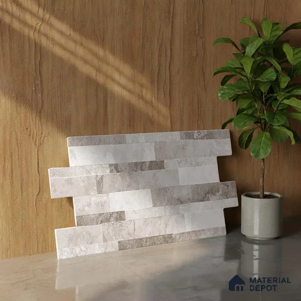 Stacked Stone Wall Tile TL 06598 Sentenar Gray 2 ft x 1 ft Ceramic Matte Finish - 9 mm | Suitable for Courtyard, Foyer, Balcony, Elevation (Sample)