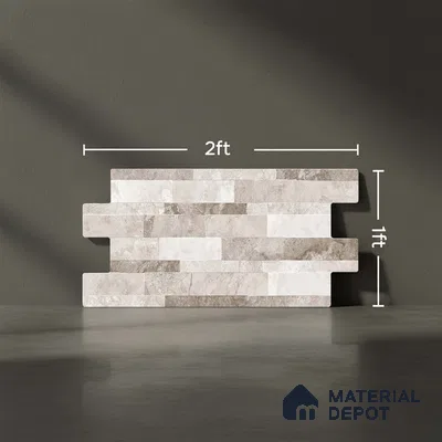 Stacked Stone Wall Tile TL 06598 Sentenar Gray 2 ft x 1 ft Ceramic Matte Finish - 9 mm | Suitable for Courtyard, Foyer, Balcony, Elevation (Sample)
