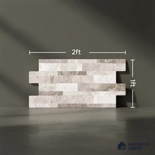 Stacked Stone Wall Tile TL 06598 Sentenar Gray 2 ft x 1 ft Ceramic Matte Finish - 9 mm | Suitable for Courtyard, Foyer, Balcony, Elevation (Sample)