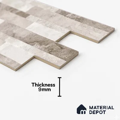 Stacked Stone Wall Tile TL 06598 Sentenar Gray 2 ft x 1 ft Ceramic Matte Finish - 9 mm | Suitable for Courtyard, Foyer, Balcony, Elevation (Sample)
