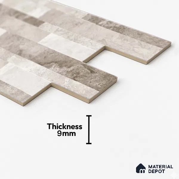 Stacked Stone Wall Tile TL 06598 Sentenar Gray 2 ft x 1 ft Ceramic Matte Finish - 9 mm | Suitable for Courtyard, Foyer, Balcony, Elevation (Sample)
