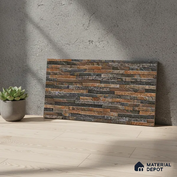 Stacked Stone Wall Tile TL 06590 B Montblanc Perla 2 ft x 1 ft Ceramic Matte Finish - 9 mm | Suitable for Foyer, Balcony, Elevation, Courtyard