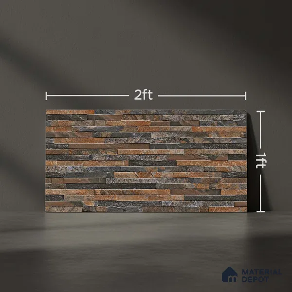 Stacked Stone Wall Tile TL 06590 B Montblanc Perla 2 ft x 1 ft Ceramic Matte Finish - 9 mm | Suitable for Foyer, Balcony, Elevation, Courtyard