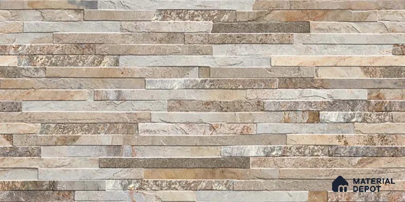 Stacked Stone Wall Tile TL 06590 C Montblanc Pizarra 2 ft x 1 ft Ceramic Matte Finish - 9 mm | Suitable for Courtyard, Foyer, Balcony, Elevation (Sample)