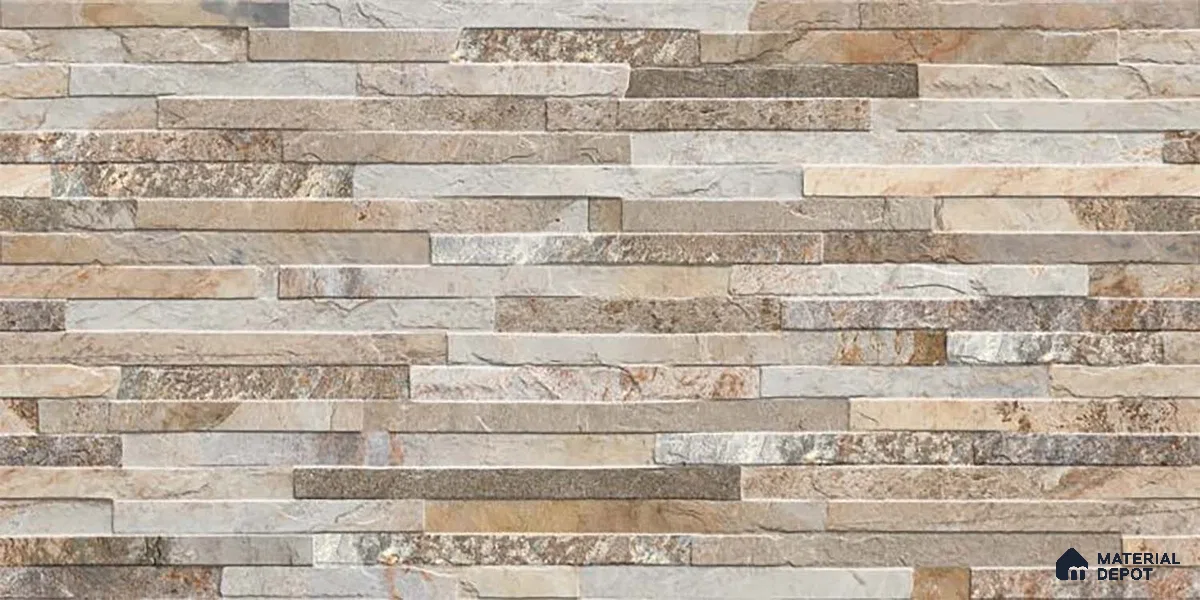 Stacked Stone Wall Tile TL 06590 C Montblanc Pizarra 2 ft x 1 ft Ceramic Matte Finish - 9 mm | Suitable for Courtyard, Foyer, Balcony, Elevation (Sample)