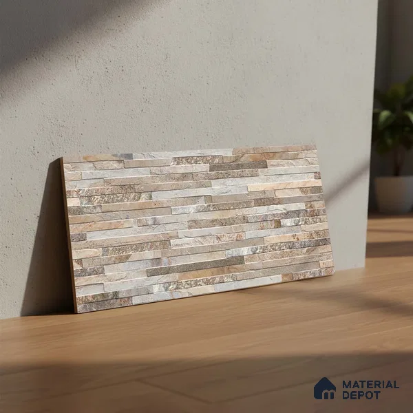 Stacked Stone Wall Tile TL 06590 C Montblanc Pizarra 2 ft x 1 ft Ceramic Matte Finish - 9 mm | Suitable for Courtyard, Foyer, Balcony, Elevation (Sample)