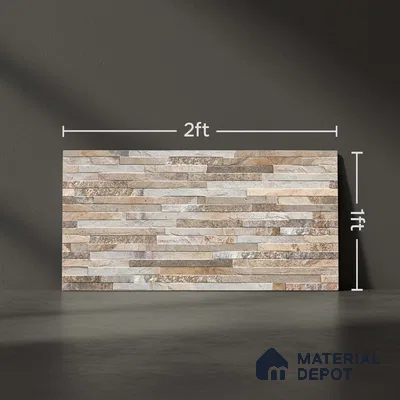 Stacked Stone Wall Tile TL 06590 C Montblanc Pizarra 2 ft x 1 ft Ceramic Matte Finish - 9 mm | Suitable for Courtyard, Foyer, Balcony, Elevation (Sample)