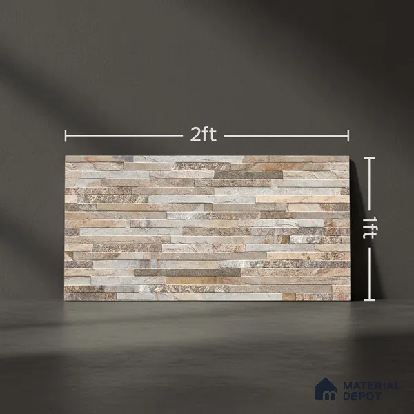 Stacked Stone Wall Tile TL 06590 C Montblanc Pizarra 2 ft x 1 ft Ceramic Matte Finish - 9 mm | Suitable for Courtyard, Foyer, Balcony, Elevation (Sample)