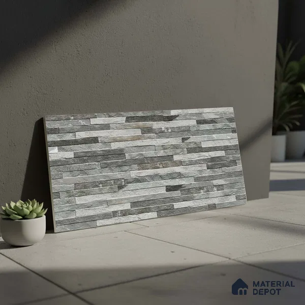 Stacked Stone Wall Tile TL 06590 Montblanc Azul 2 ft x 1 ft Ceramic Matte Finish - 9 mm | Suitable for Courtyard, Foyer, Balcony, Elevation (Sample)