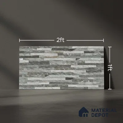 Stacked Stone Wall Tile TL 06590 Montblanc Azul 2 ft x 1 ft Ceramic Matte Finish - 9 mm | Suitable for Courtyard, Foyer, Balcony, Elevation (Sample)