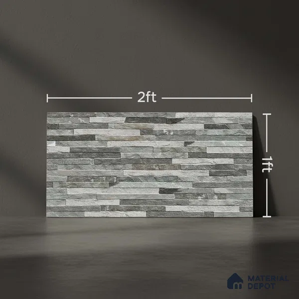 Stacked Stone Wall Tile TL 06590 Montblanc Azul 2 ft x 1 ft Ceramic Matte Finish - 9 mm | Suitable for Courtyard, Foyer, Balcony, Elevation (Sample)