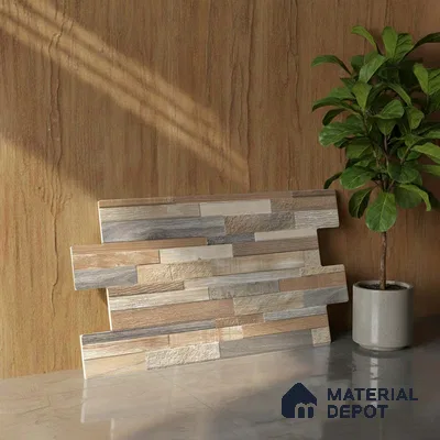 Stacked Stone Wall Tile TL 06599 B Ardesia Bosco 2 ft x 1 ft Ceramic Matte Finish - 9 mm | Suitable for Courtyard, Foyer, Balcony, Elevation (Sample)