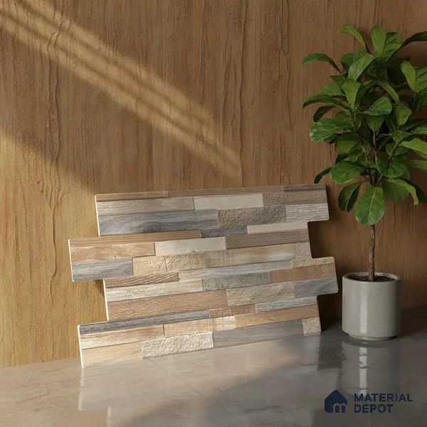 Stacked Stone Wall Tile TL 06599 B Ardesia Bosco 2 ft x 1 ft Ceramic Matte Finish - 9 mm | Suitable for Courtyard, Foyer, Balcony, Elevation (Sample)