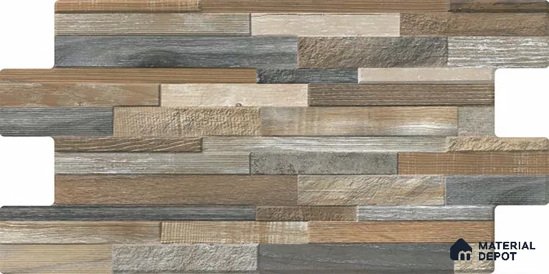 Stacked Stone Wall Tile TL 06599 C Ardesia Woody 2 ft x 1 ft Ceramic Matte Finish - 9 mm | Suitable for Courtyard, Stair Lobby wall, Balcony, Elevation (Sample)