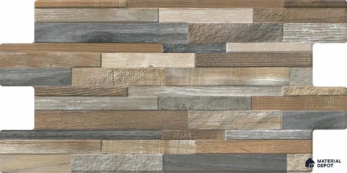 Stacked Stone Wall Tile TL 06599 C Ardesia Woody 2 ft x 1 ft Ceramic Matte Finish - 9 mm | Suitable for Courtyard, Stair Lobby wall, Balcony, Elevation (Sample)