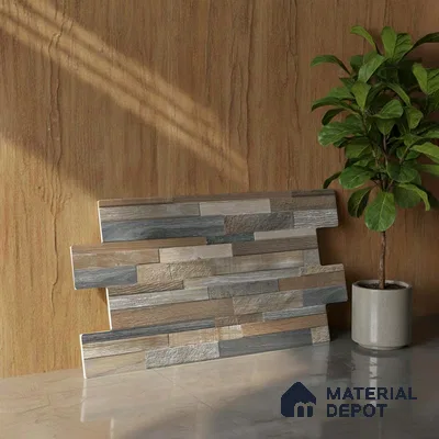 Stacked Stone Wall Tile TL 06599 C Ardesia Woody 2 ft x 1 ft Ceramic Matte Finish - 9 mm | Suitable for Courtyard, Stair Lobby wall, Balcony, Elevation (Sample)