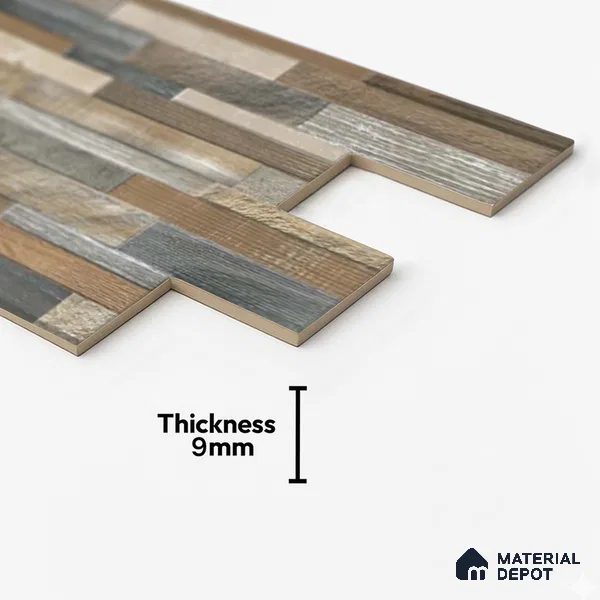 Stacked Stone Wall Tile TL 06599 C Ardesia Woody 2 ft x 1 ft Ceramic Matte Finish - 9 mm | Suitable for Courtyard, Stair Lobby wall, Balcony, Elevation (Sample)