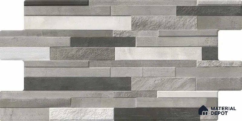 Stacked Stone Wall Tile TL 06599 Ardesia Gris 2 ft x 1 ft Ceramic Matte Finish - 9 mm | Suitable for Courtyard, Foyer, Balcony, Elevation (Sample)