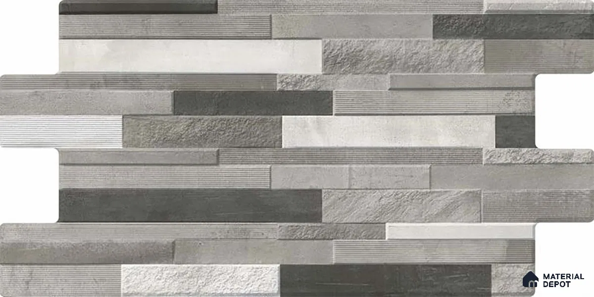 Stacked Stone Wall Tile TL 06599 Ardesia Gris 2 ft x 1 ft Ceramic Matte Finish - 9 mm | Suitable for Courtyard, Foyer, Balcony, Elevation (Sample)