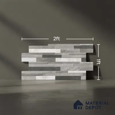 Stacked Stone Wall Tile TL 06599 Ardesia Gris 2 ft x 1 ft Ceramic Matte Finish - 9 mm | Suitable for Courtyard, Foyer, Balcony, Elevation (Sample)