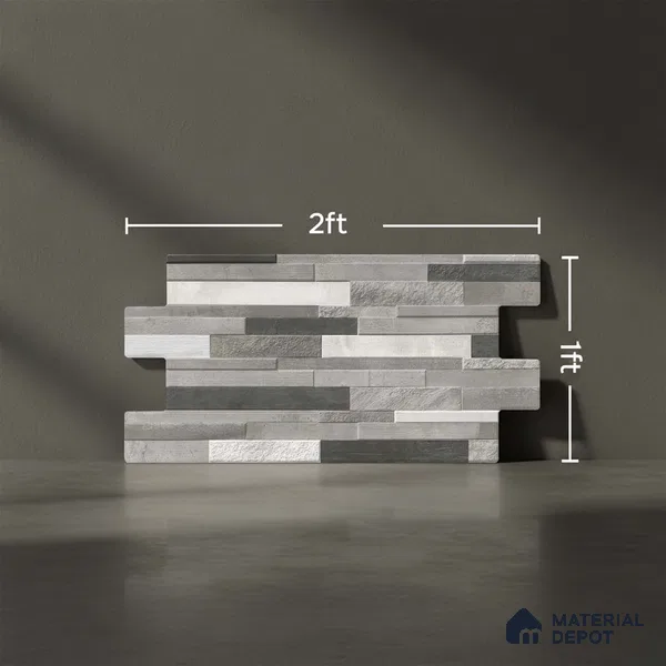 Stacked Stone Wall Tile TL 06599 Ardesia Gris 2 ft x 1 ft Ceramic Matte Finish - 9 mm | Suitable for Courtyard, Foyer, Balcony, Elevation (Sample)