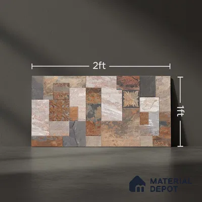 Stacked Stone Wall Tile TL 06582 B Exence Oxido 2 ft x 1 ft Ceramic Matte Finish - 9 mm | Suitable for Foyer, Balcony, Elevation, Courtyard