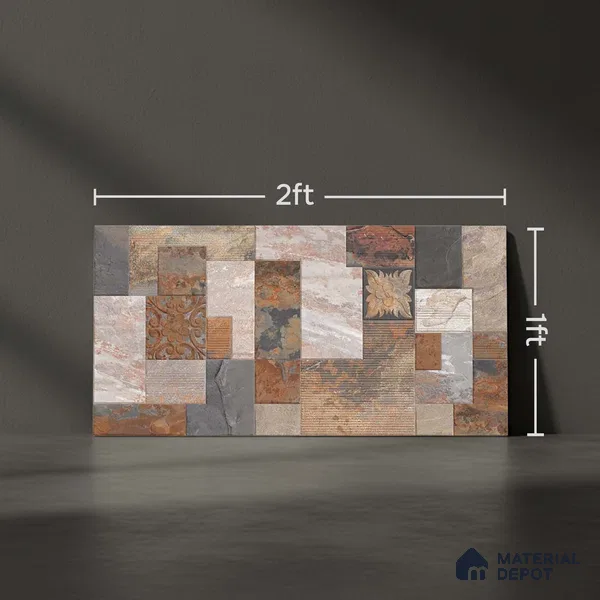 Stacked Stone Wall Tile TL 06582 B Exence Oxido 2 ft x 1 ft Ceramic Matte Finish - 9 mm | Suitable for Foyer, Balcony, Elevation, Courtyard