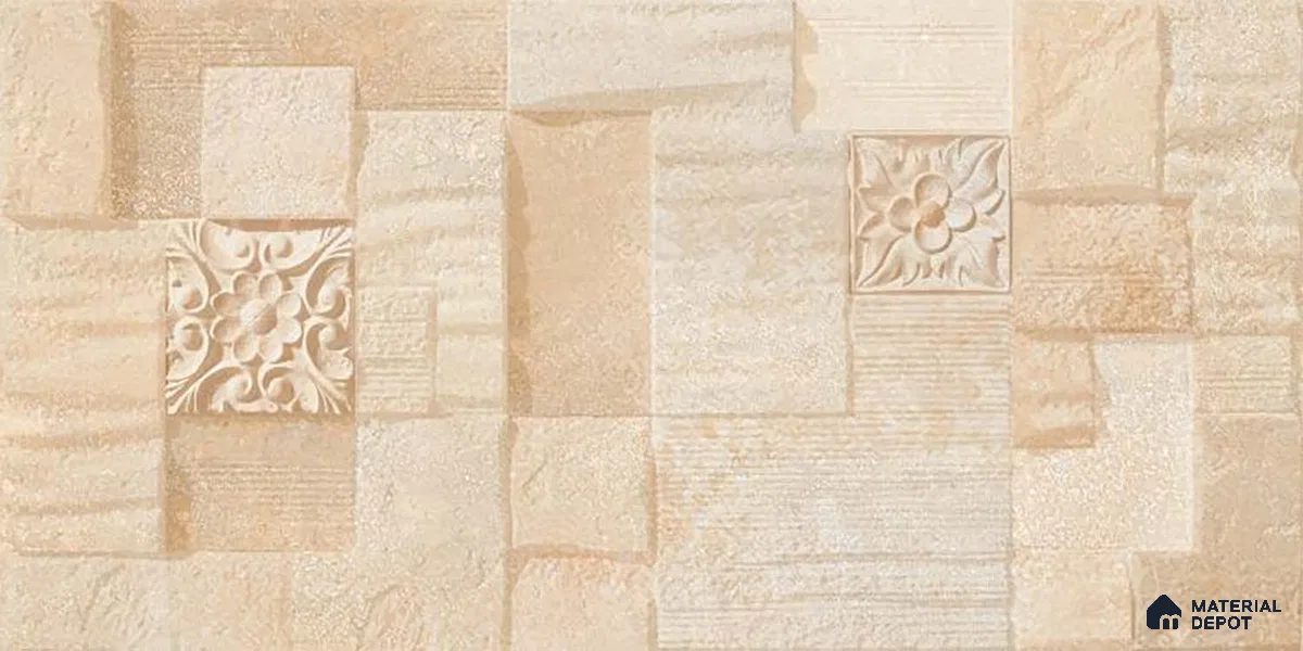 Stacked Stone Wall Tile TL 06582 C Exence Crema 2 ft x 1 ft Ceramic Matte Finish - 9 mm | Suitable for Courtyard, Foyer, Balcony, Elevation (Sample)
