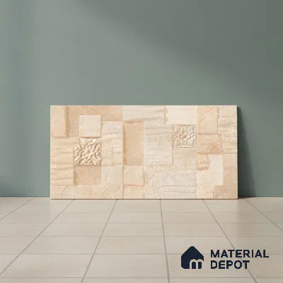 Stacked Stone Wall Tile TL 06582 C Exence Crema 2 ft x 1 ft Ceramic Matte Finish - 9 mm | Suitable for Courtyard, Foyer, Balcony, Elevation (Sample)