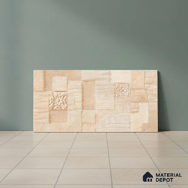 Stacked Stone Wall Tile TL 06582 C Exence Crema 2 ft x 1 ft Ceramic Matte Finish - 9 mm | Suitable for Courtyard, Foyer, Balcony, Elevation (Sample)