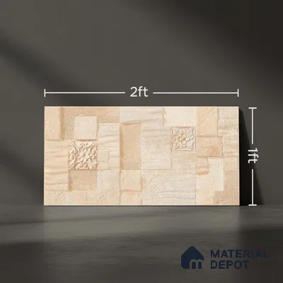 Stacked Stone Wall Tile TL 06582 C Exence Crema 2 ft x 1 ft Ceramic Matte Finish - 9 mm | Suitable for Courtyard, Foyer, Balcony, Elevation (Sample)