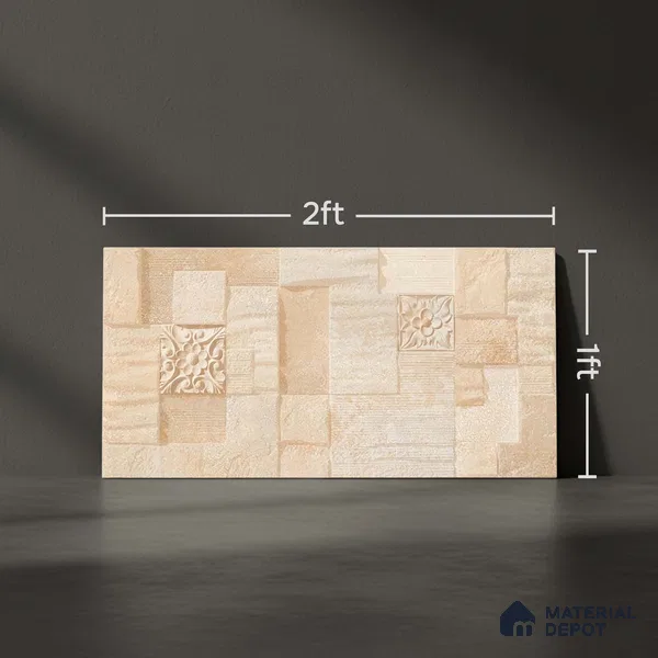 Stacked Stone Wall Tile TL 06582 C Exence Crema 2 ft x 1 ft Ceramic Matte Finish - 9 mm | Suitable for Courtyard, Foyer, Balcony, Elevation (Sample)