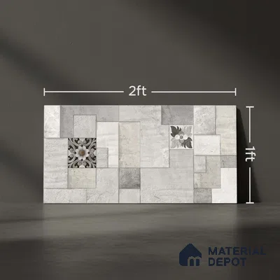 Stacked Stone Wall Tile TL 06582 Exence Gris 2 ft x 1 ft Ceramic Matte Finish - 9 mm | Suitable for Courtyard, Foyer, Balcony, Elevation (Sample)