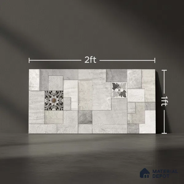 Stacked Stone Wall Tile TL 06582 Exence Gris 2 ft x 1 ft Ceramic Matte Finish - 9 mm | Suitable for Courtyard, Foyer, Balcony, Elevation (Sample)