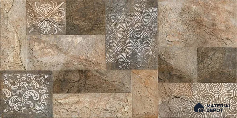 Stacked Stone Wall Tile TL 06593 Malta Oxido 2 ft x 1 ft Ceramic Matte Finish - 9 mm | Suitable for Foyer, Balcony, Elevation, Courtyard