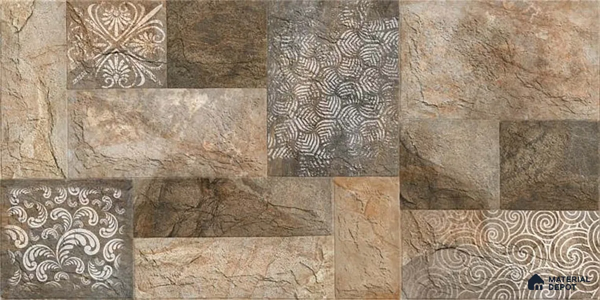 Stacked Stone Wall Tile TL 06593 Malta Oxido 2 ft x 1 ft Ceramic Matte Finish - 9 mm | Suitable for Foyer, Balcony, Elevation, Courtyard