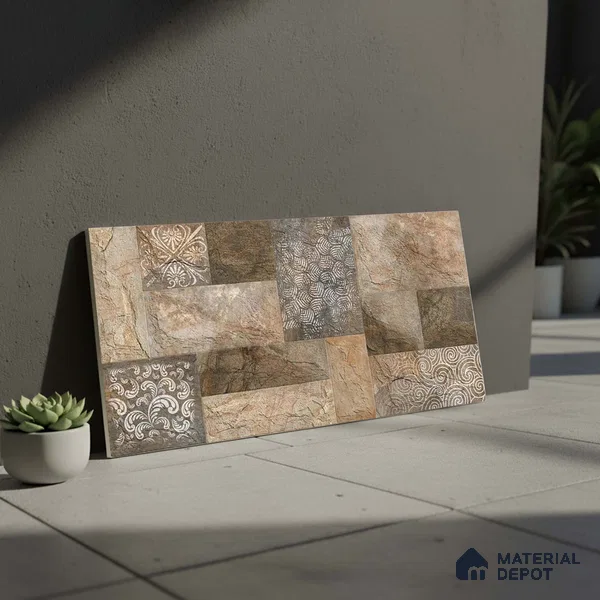 Stacked Stone Wall Tile TL 06593 Malta Oxido 2 ft x 1 ft Ceramic Matte Finish - 9 mm | Suitable for Foyer, Balcony, Elevation, Courtyard