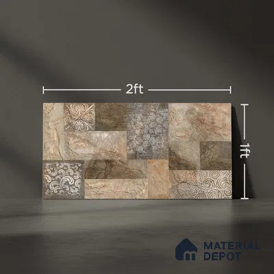 Stacked Stone Wall Tile TL 06593 Malta Oxido 2 ft x 1 ft Ceramic Matte Finish - 9 mm | Suitable for Foyer, Balcony, Elevation, Courtyard