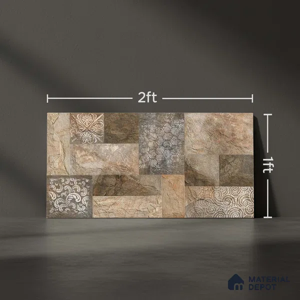 Stacked Stone Wall Tile TL 06593 Malta Oxido 2 ft x 1 ft Ceramic Matte Finish - 9 mm | Suitable for Foyer, Balcony, Elevation, Courtyard