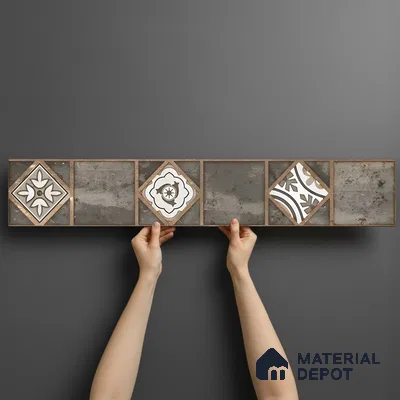 Moroccan Look Floor Tile TL 06573 B Cicilia Verde Decore 35 Inch x 6 Inch Vitrified Matte Finish - 9 mm | Suitable for Living Room, Kitchen & Bedroom (Sample)