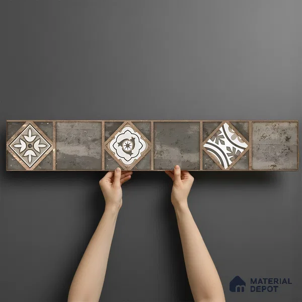 Moroccan Look Floor Tile TL 06573 B Cicilia Verde Decore 35 Inch x 6 Inch Vitrified Matte Finish - 9 mm | Suitable for Living Room, Kitchen & Bedroom (Sample)