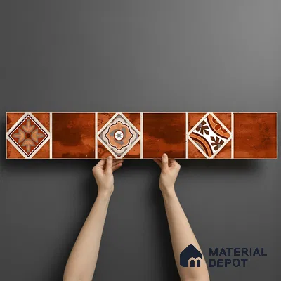 Moroccan Look Floor Tile TL 06573 F Cicilia Marron Decore 35 Inch x 6 Inch Vitrified Matte Finish - 9 mm | Suitable for Living Room, Kitchen & Bedroom (Sample)