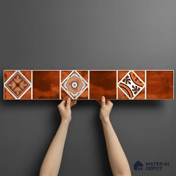 Moroccan Look Floor Tile TL 06573 F Cicilia Marron Decore 35 Inch x 6 Inch Vitrified Matte Finish - 9 mm | Suitable for Living Room, Kitchen & Bedroom (Sample)