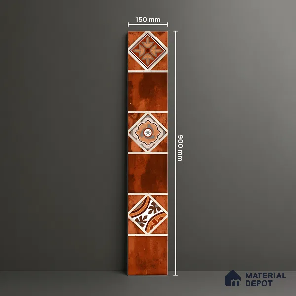 Moroccan Look Floor Tile TL 06573 F Cicilia Marron Decore 35 Inch x 6 Inch Vitrified Matte Finish - 9 mm | Suitable for Living Room, Kitchen & Bedroom (Sample)