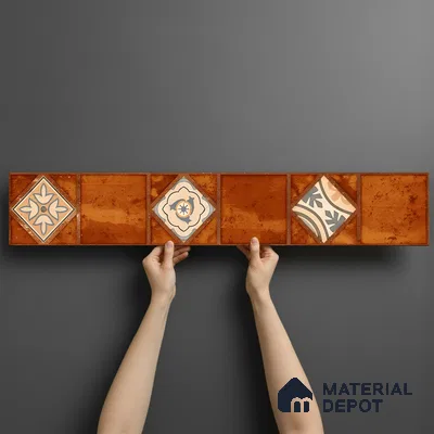 Moroccan Look Floor Tile TL 06573 H Cicilia Naranza Decore 35 Inch x 6 Inch Vitrified Matte Finish - 9 mm | Suitable for Living Room, Kitchen & Bedroom