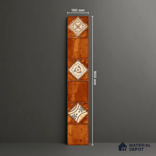 Moroccan Look Floor Tile TL 06573 H Cicilia Naranza Decore 35 Inch x 6 Inch Vitrified Matte Finish - 9 mm | Suitable for Living Room, Kitchen & Bedroom