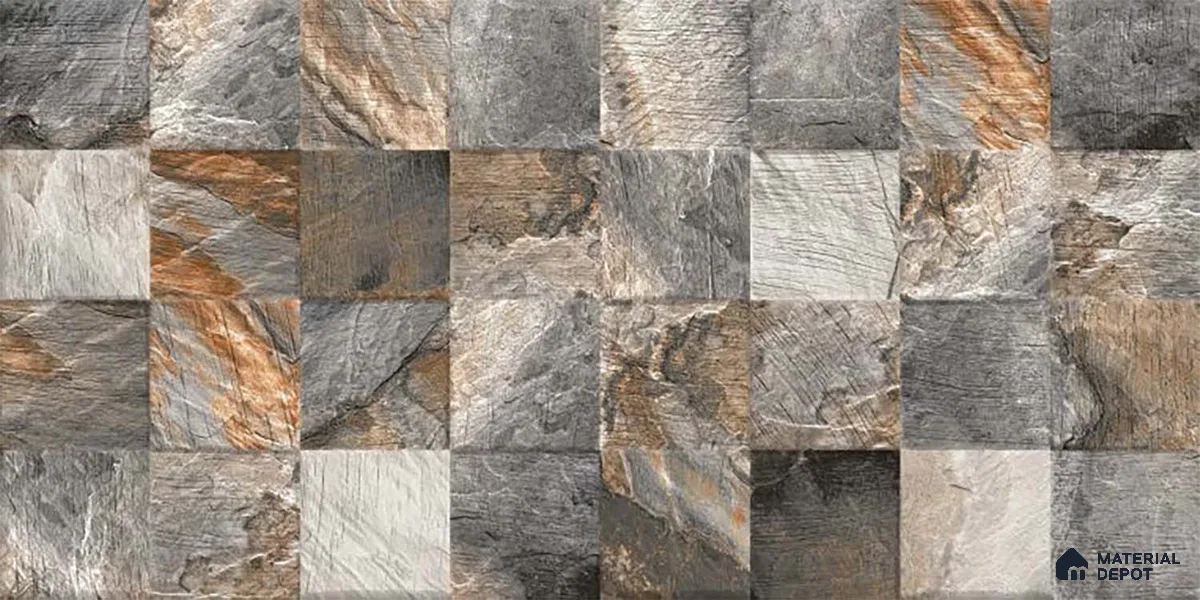Stone Wall Tile TL 06586 Hartwood Noce 2 ft x 1 ft Ceramic Matte Finish - 9 mm | Suitable for Courtyard, Stair Lobby Wall, Balcony, Elevation