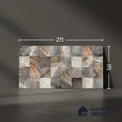 Stone Wall Tile TL 06586 Hartwood Noce 2 ft x 1 ft Ceramic Matte Finish - 9 mm | Suitable for Courtyard, Stair Lobby Wall, Balcony, Elevation