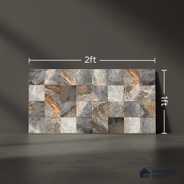 Stone Wall Tile TL 06586 Hartwood Noce 2 ft x 1 ft Ceramic Matte Finish - 9 mm | Suitable for Courtyard, Stair Lobby Wall, Balcony, Elevation